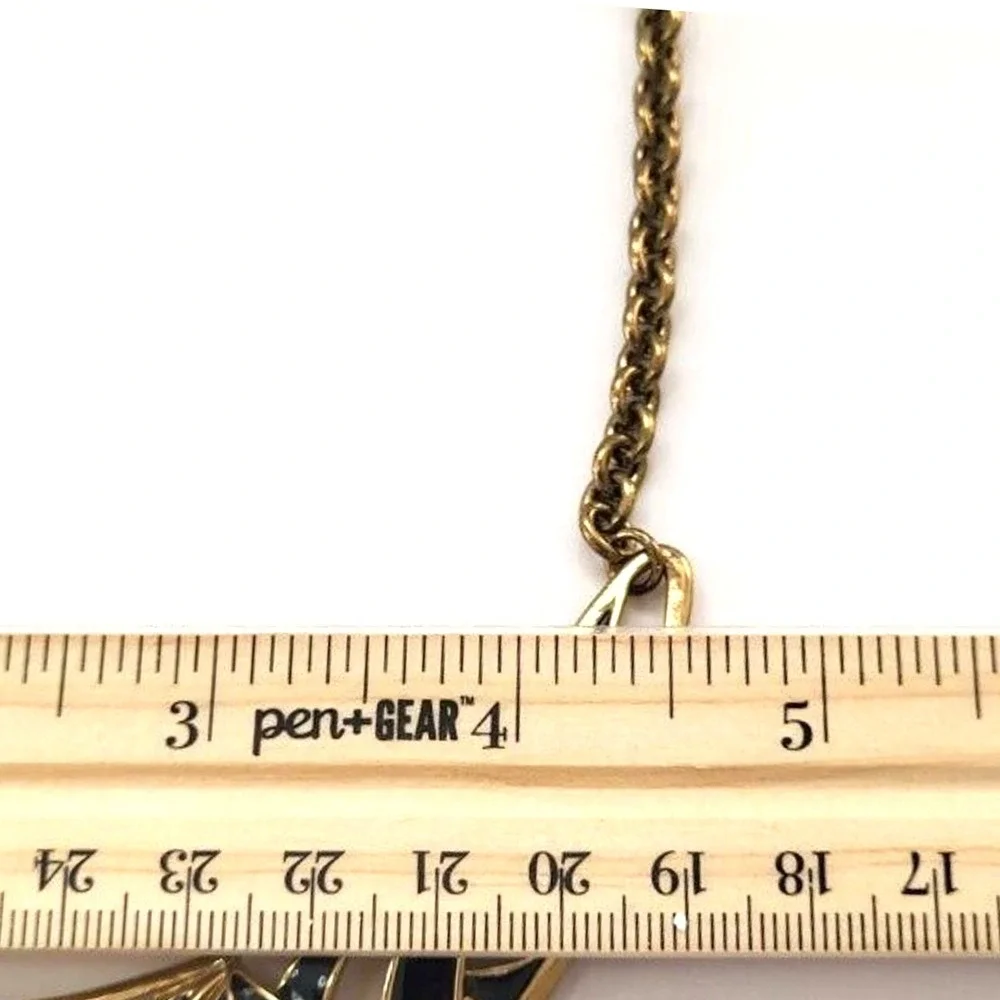 Black Enamel on Goldtone Crescent Bib Statement Necklace 18‎ Inch Chain